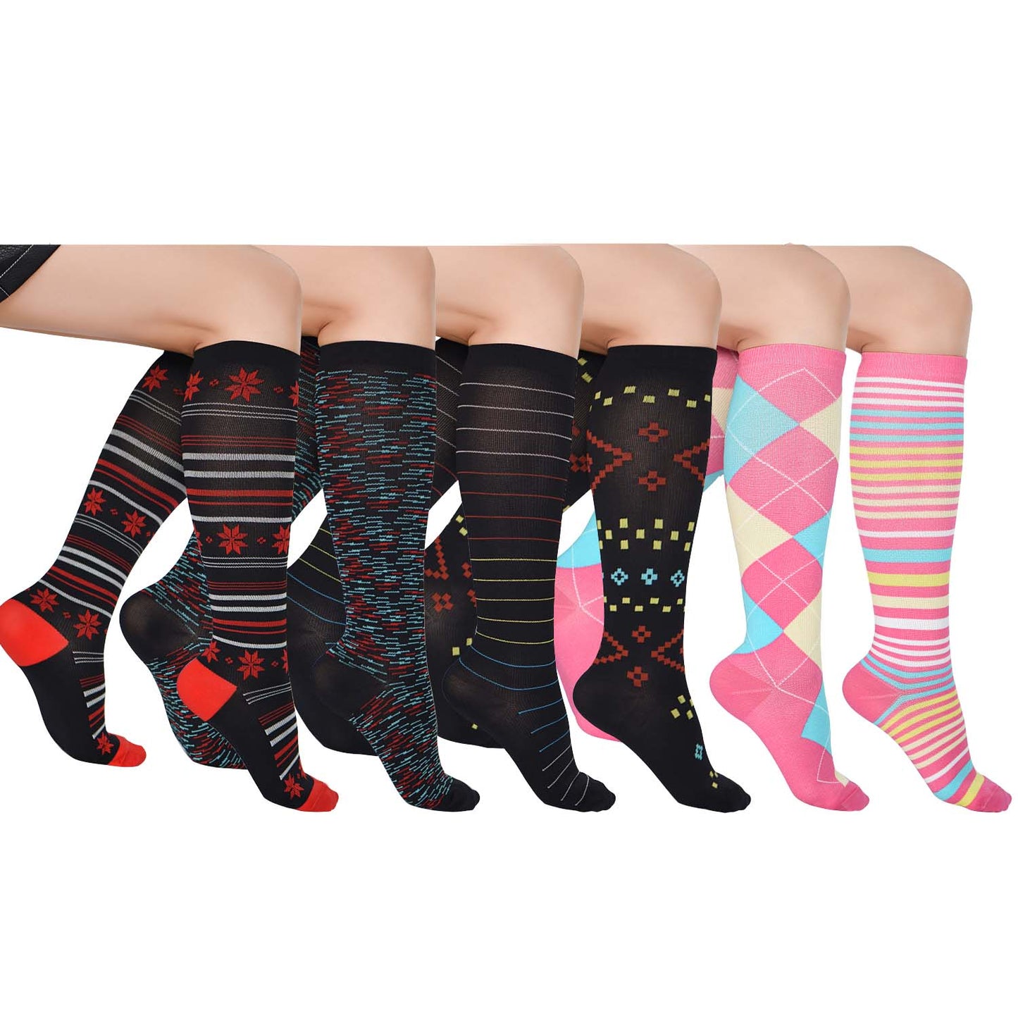 Lavencious Compression Socks 6 Pairs 8-15mmHg for Women Medium Size Shoe Size 6-10