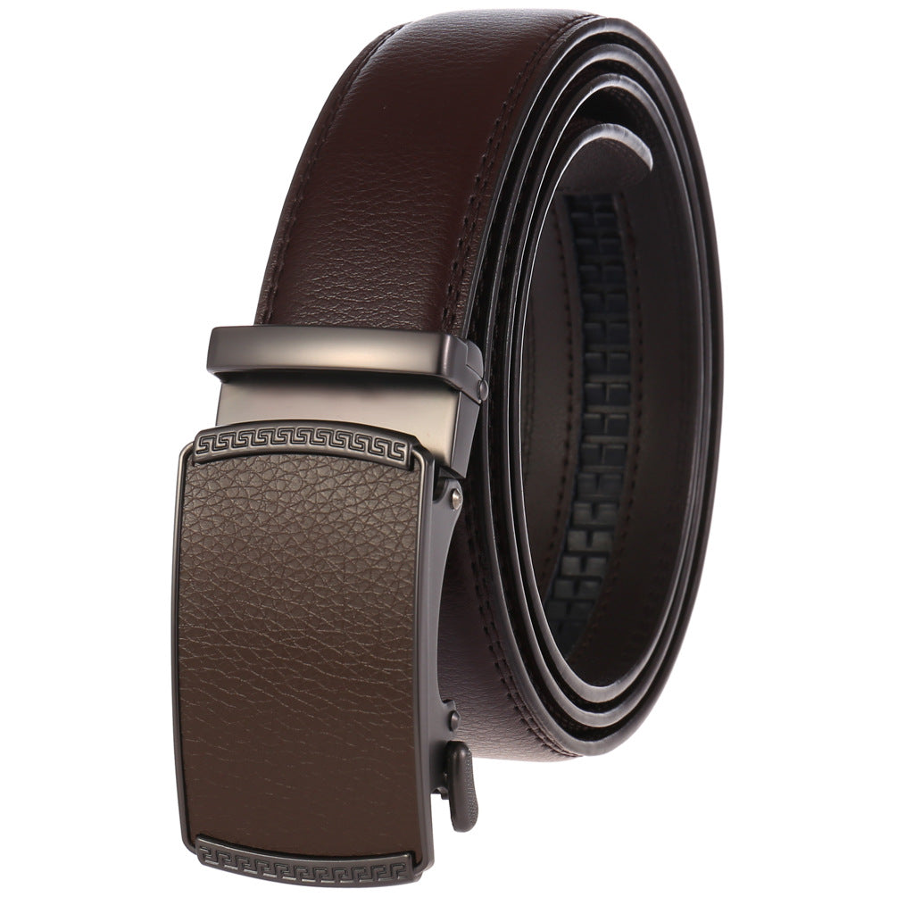 Lavencious Men's Genuine Leather Dress Ratchet Slide Casual Belt, Cut to Fit Waist Size up to 46 inches (Brown Brown)