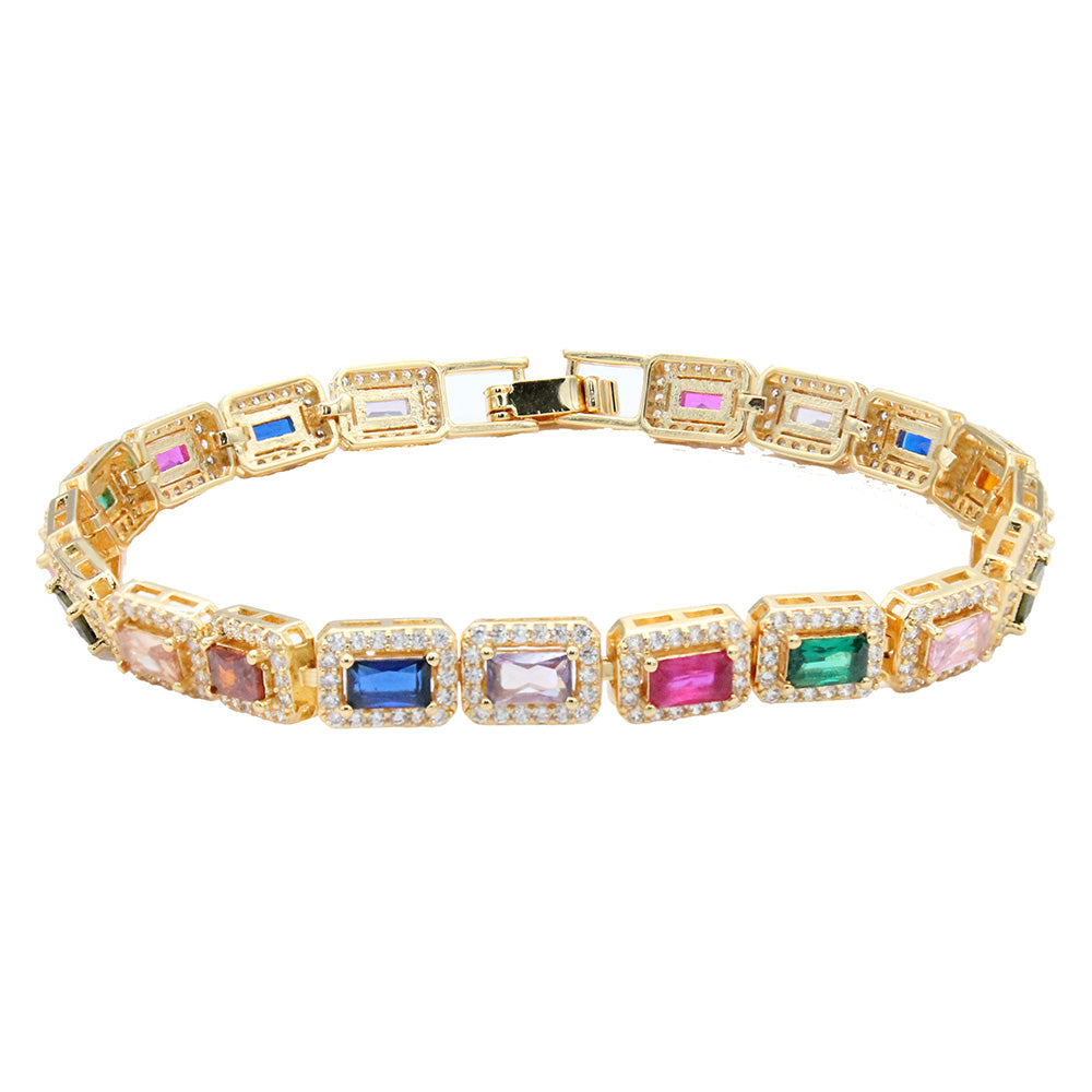 Lavencious 14 Gold Plated With Multi Color CZ Tennis Bracelets. 7"