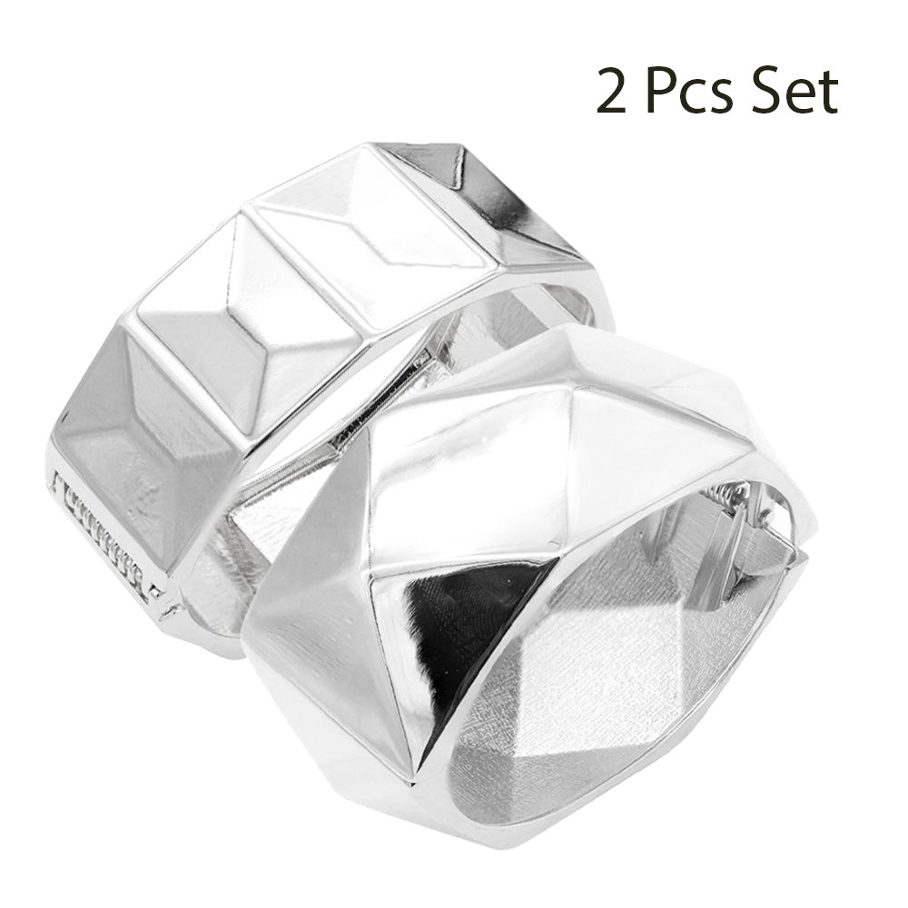 Lavencious 18K Gold/ Rhodium Plated Hinged Bangles Bracelets 2 Pcs Set