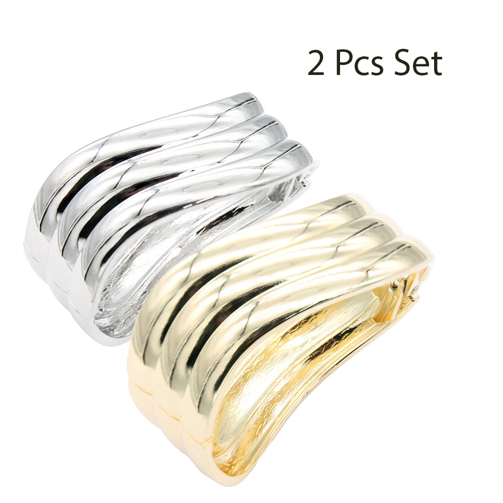 Lavencious 18K Gold/ Rhodium Plated Hinged Bangles Bracelets 2 Pcs Set
