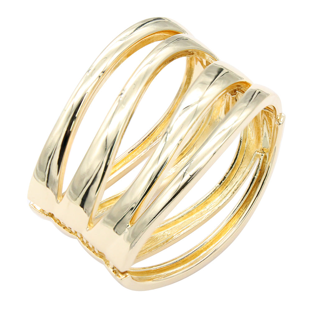 Lavencious 18K Gold/ Rhodium Plated Hinged Bangles Bracelets 2 Pcs Set