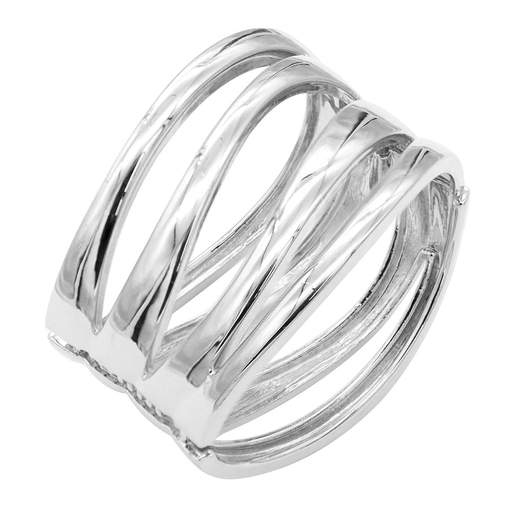 Lavencious 18K Gold/ Rhodium Plated Hinged Bangles Bracelets 2 Pcs Set