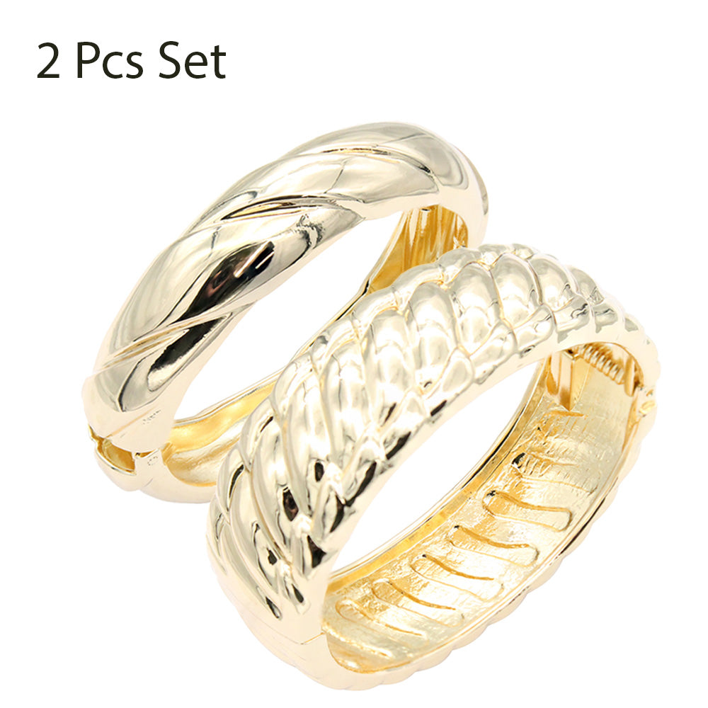 Lavencious 18K Gold/ Rhodium Plated Hinged Bangles Bracelets 2 Pcs Set