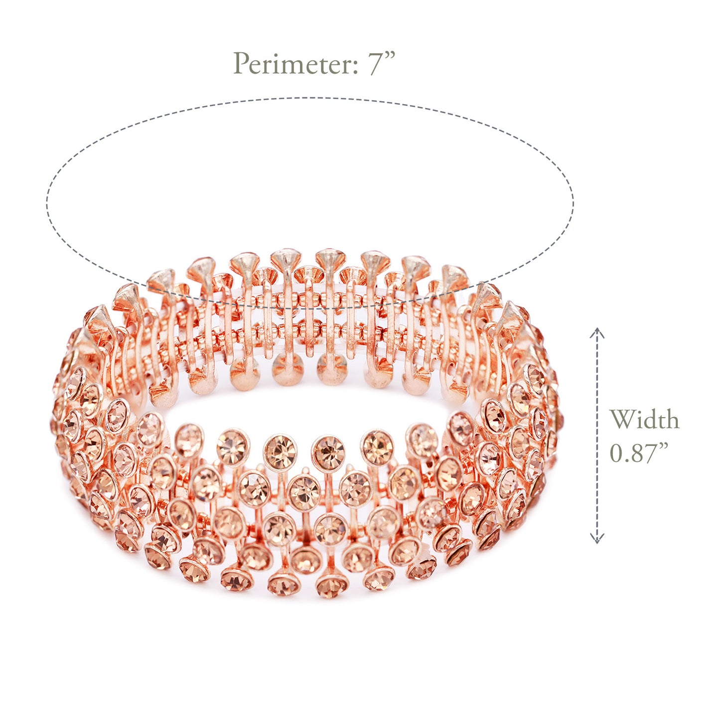Lavencious Tennis 5 Row Rhinestone Stretch Bracelets Bridal Evening Party Jewelry For Woman Bangle (Rose Gold)