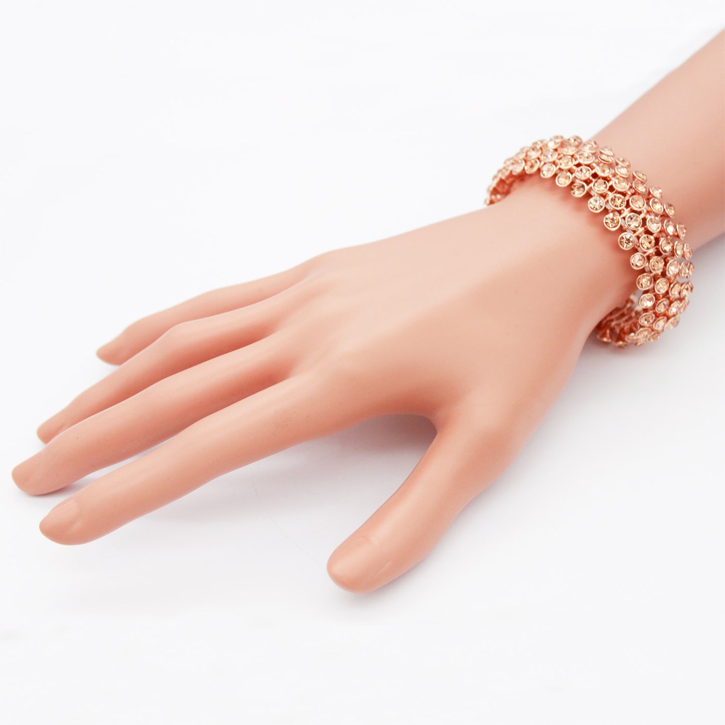 Lavencious Tennis 5 Row Rhinestone Stretch Bracelets Bridal Evening Party Jewelry For Woman Bangle (Rose Gold)