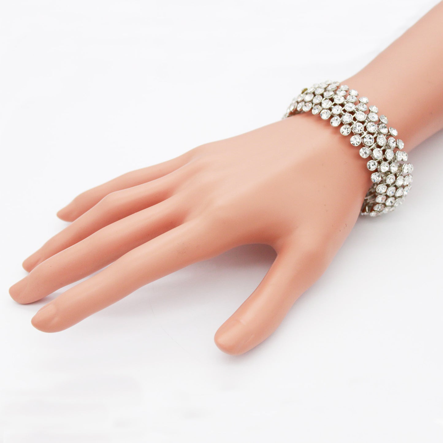 Lavencious Tennis 5 Row Rhinestone Stretch Bracelets Bridal Evening Party Jewelry For Woman Bangle (Silver Clear)