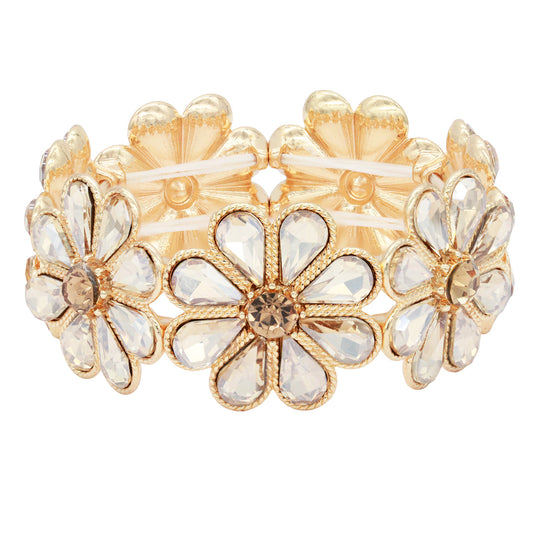 Lavencious Flower Shape Elastic Stretch Bracelet Party Jewelry for Women 7"(Gold Topaz)