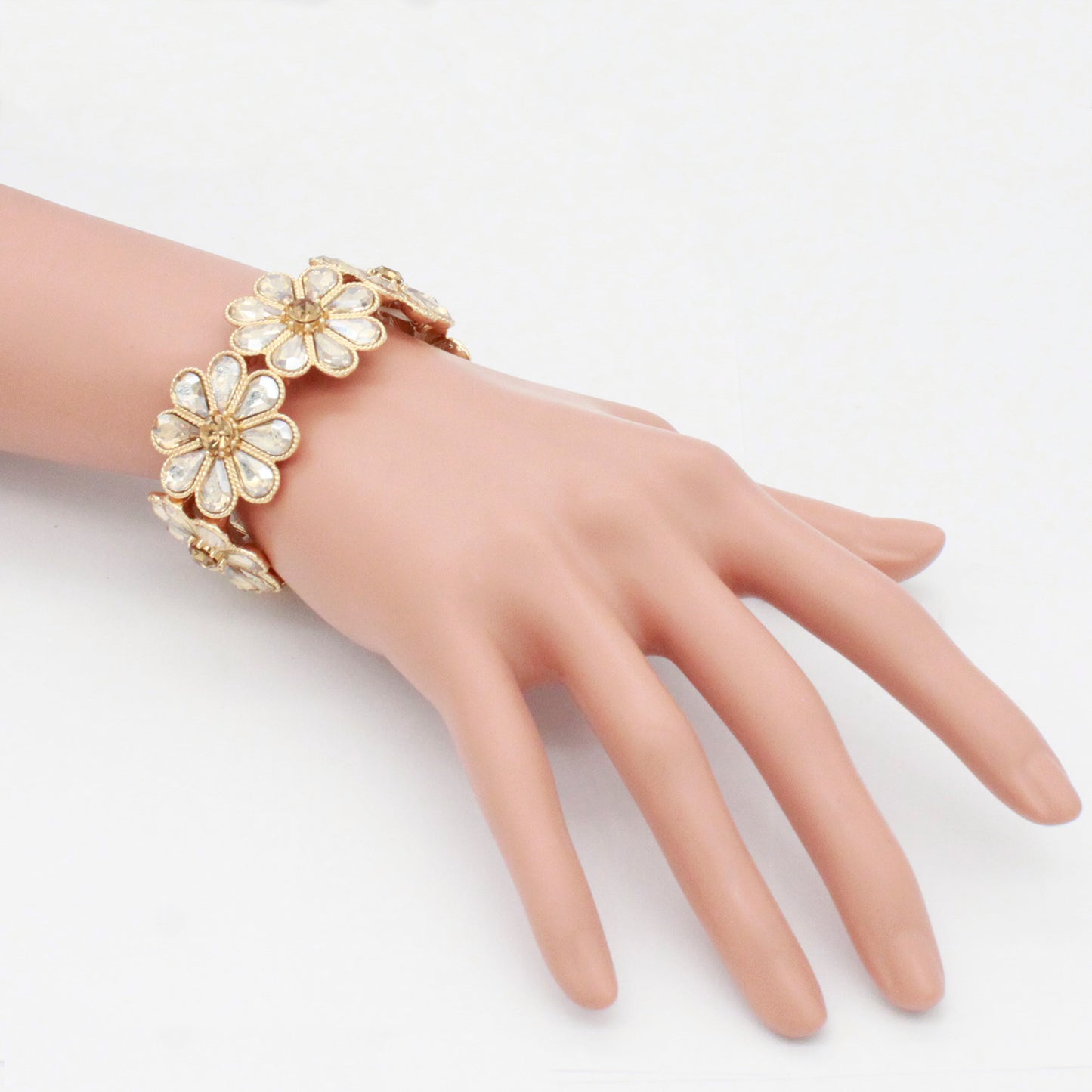 Lavencious Flower Shape Elastic Stretch Bracelet Party Jewelry for Women 7"(Gold Topaz)