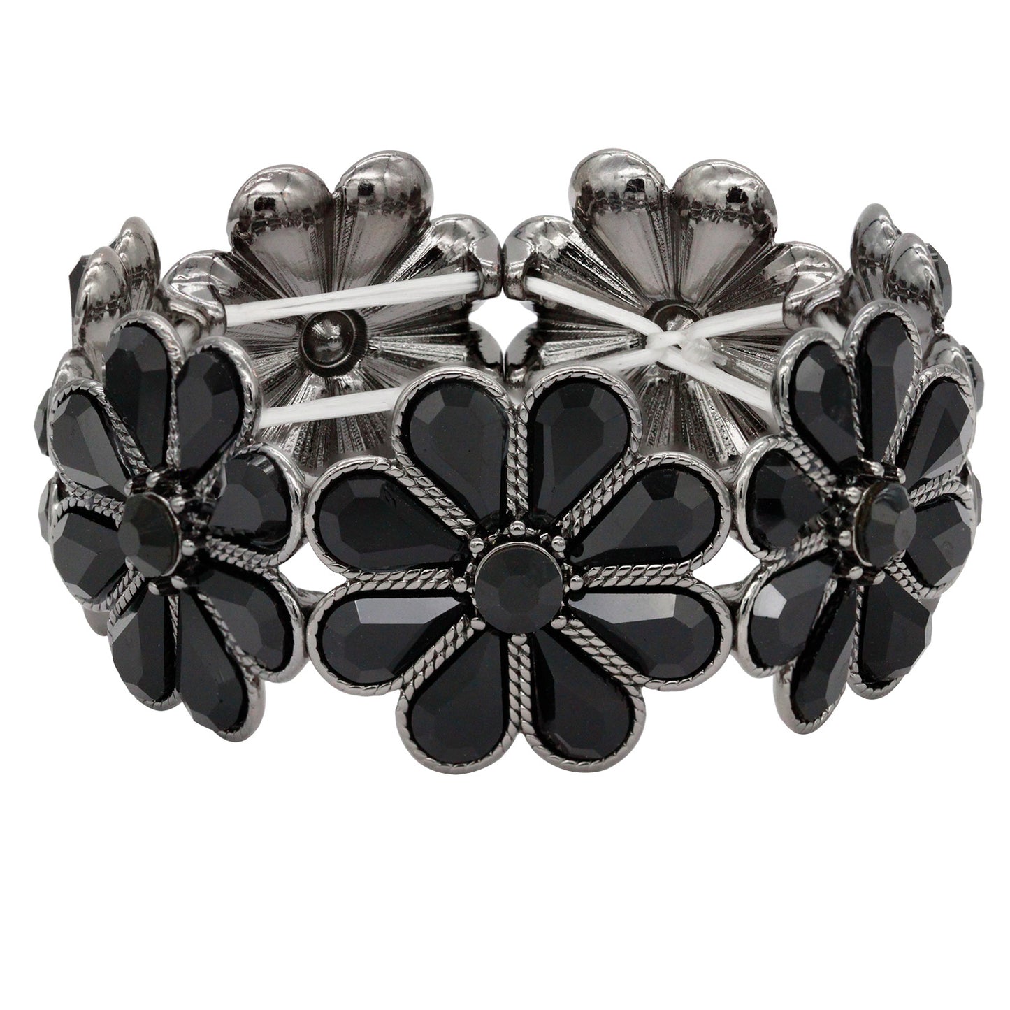 Lavencious Flower Shape Elastic Stretch Bracelet Party Jewelry for Women 7"(Black)