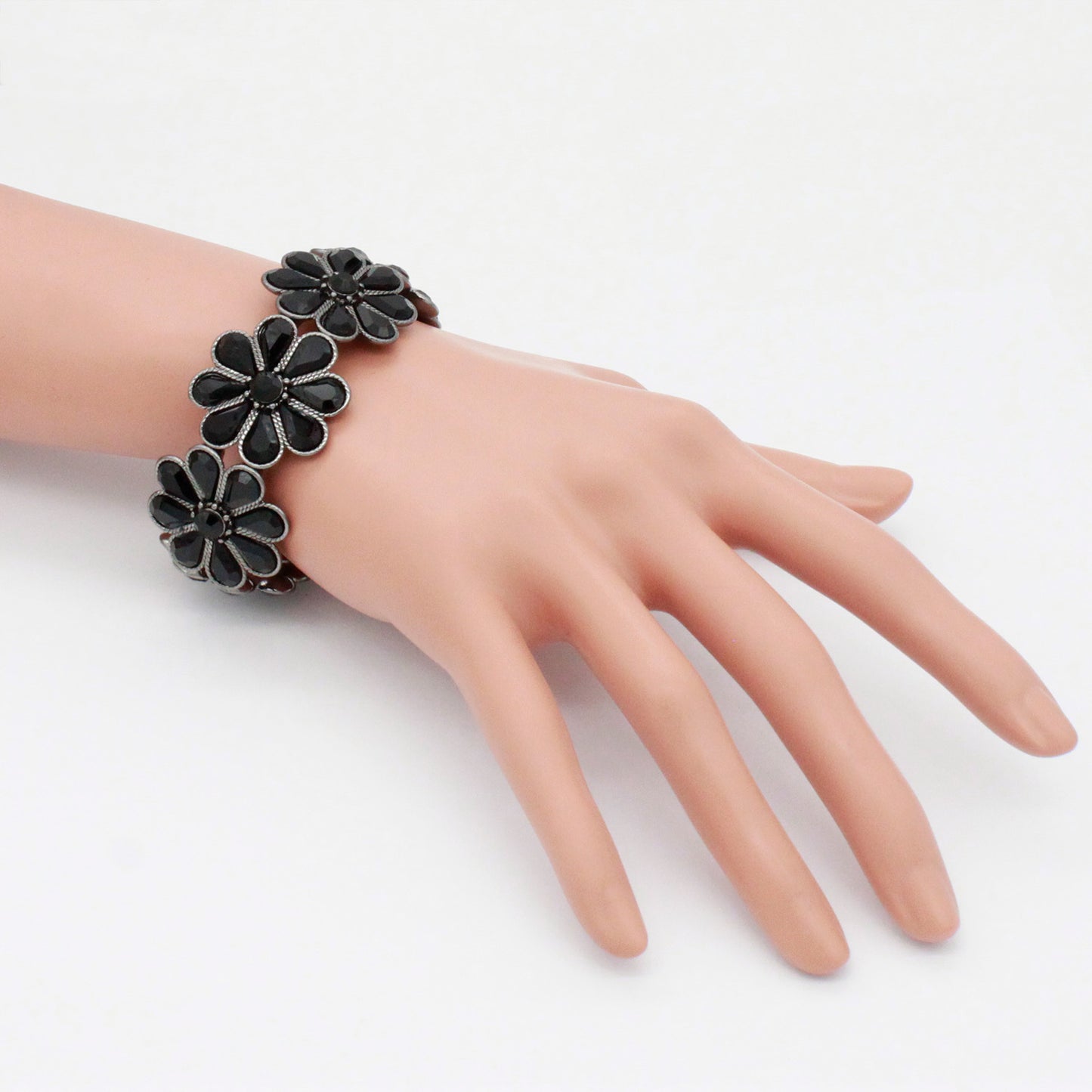 Lavencious Flower Shape Elastic Stretch Bracelet Party Jewelry for Women 7"(Black)