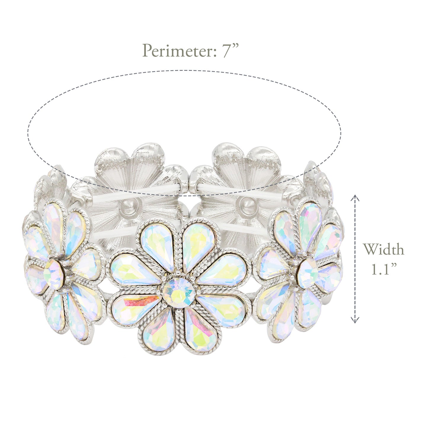 Lavencious Flower Shape Elastic Stretch Bracelet Party Jewelry for Women 7"(Silver AB)