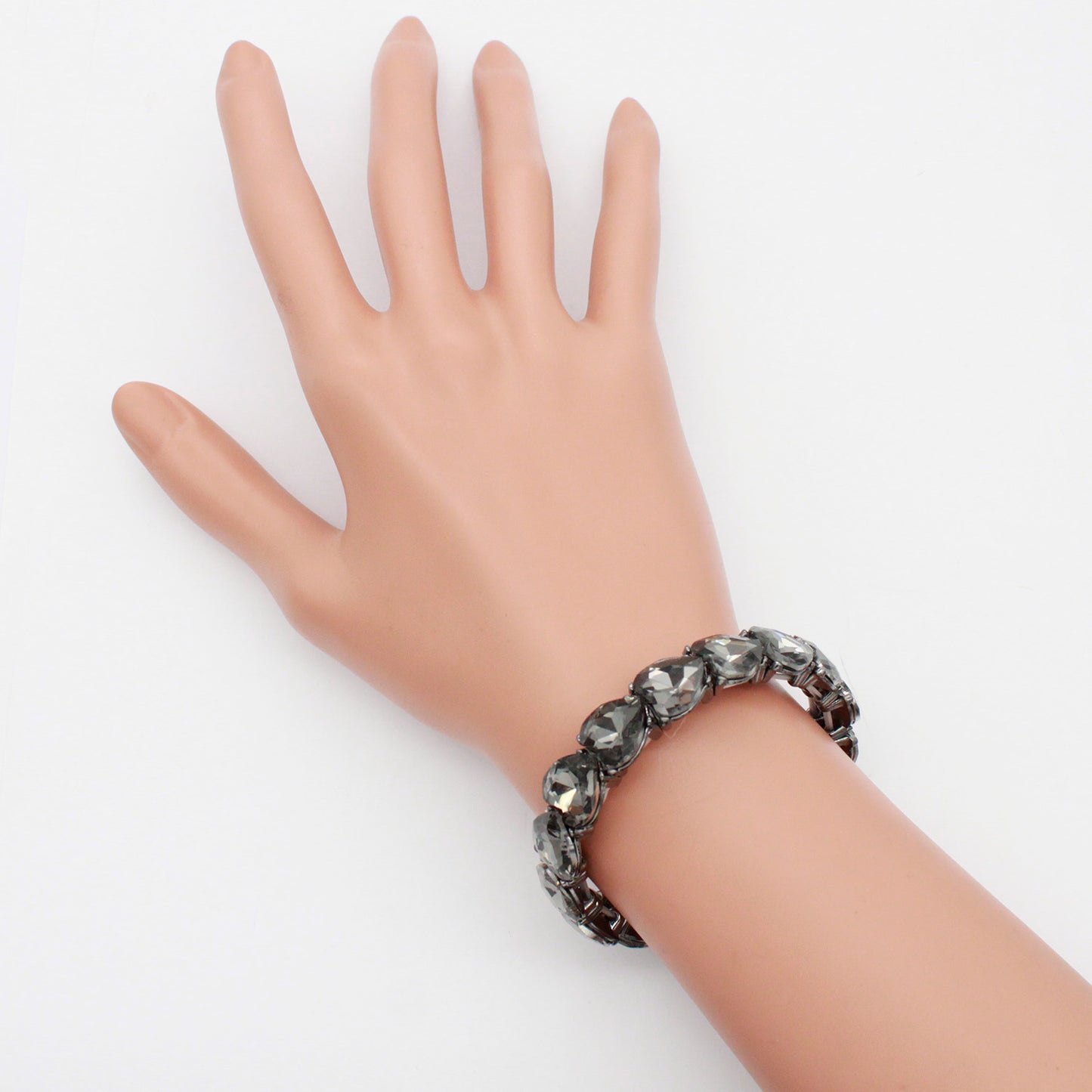 Lavencious Heart Shape Rhinestones Elastic Stretch Bracelet for Women (Hematite)