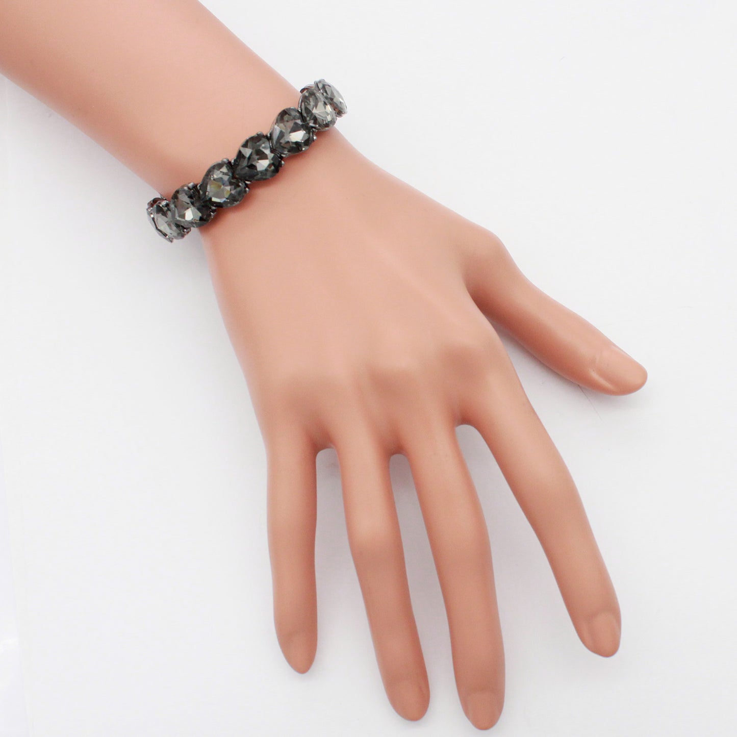 Lavencious Heart Shape Rhinestones Elastic Stretch Bracelet for Women (Hematite)