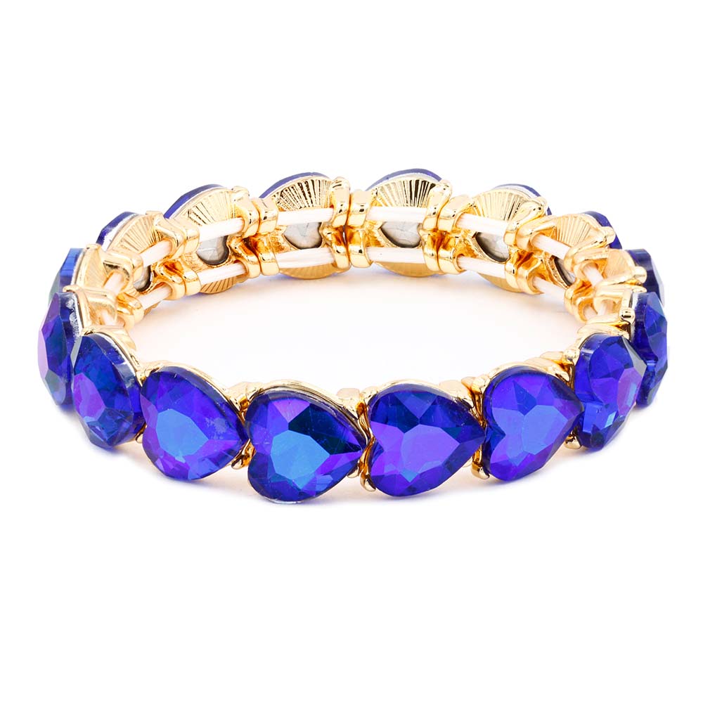Lavencious Heart Shape Rhinestones Elastic Stretch Bracelet for Women (Blue AB)