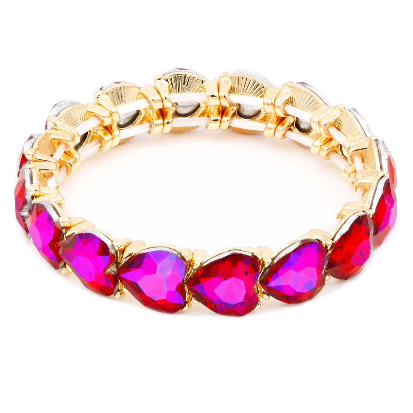 Lavencious Heart Shape Rhinestones Elastic Stretch Bracelet for Women (Gold Ruby)