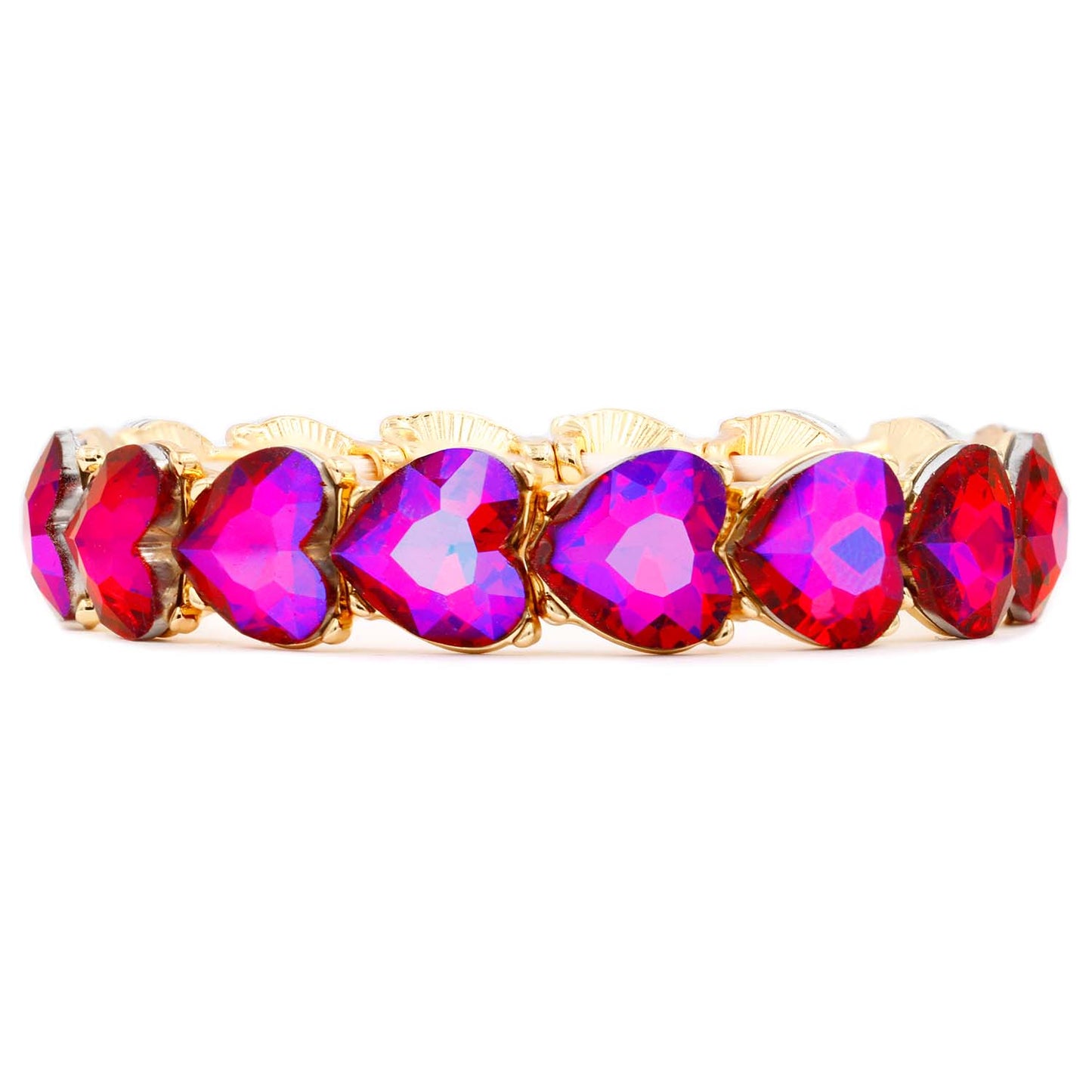 Lavencious Heart Shape Rhinestones Elastic Stretch Bracelet for Women (Gold Ruby)
