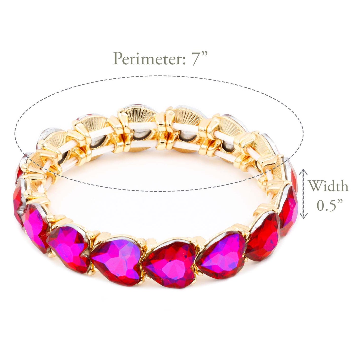 Lavencious Heart Shape Rhinestones Elastic Stretch Bracelet for Women (Gold Ruby)