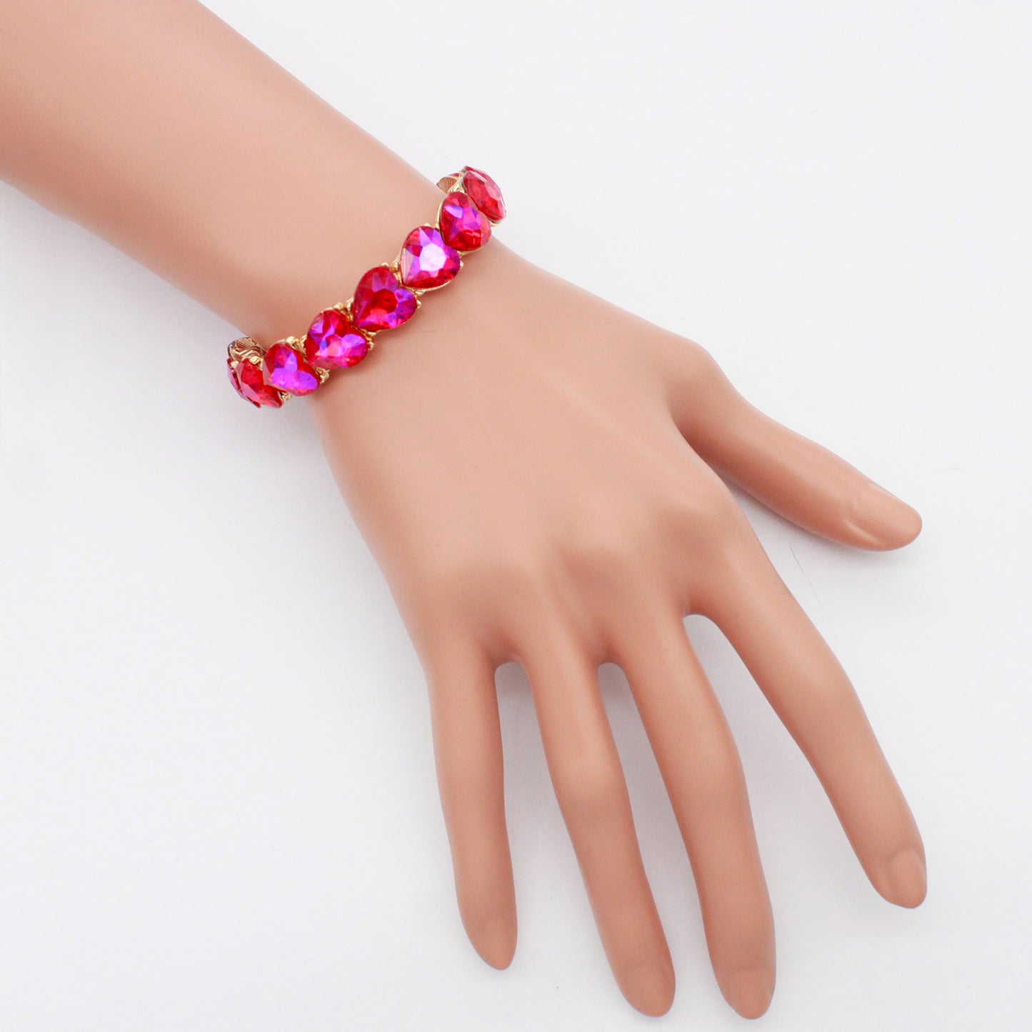 Lavencious Heart Shape Rhinestones Elastic Stretch Bracelet for Women (Gold Ruby)
