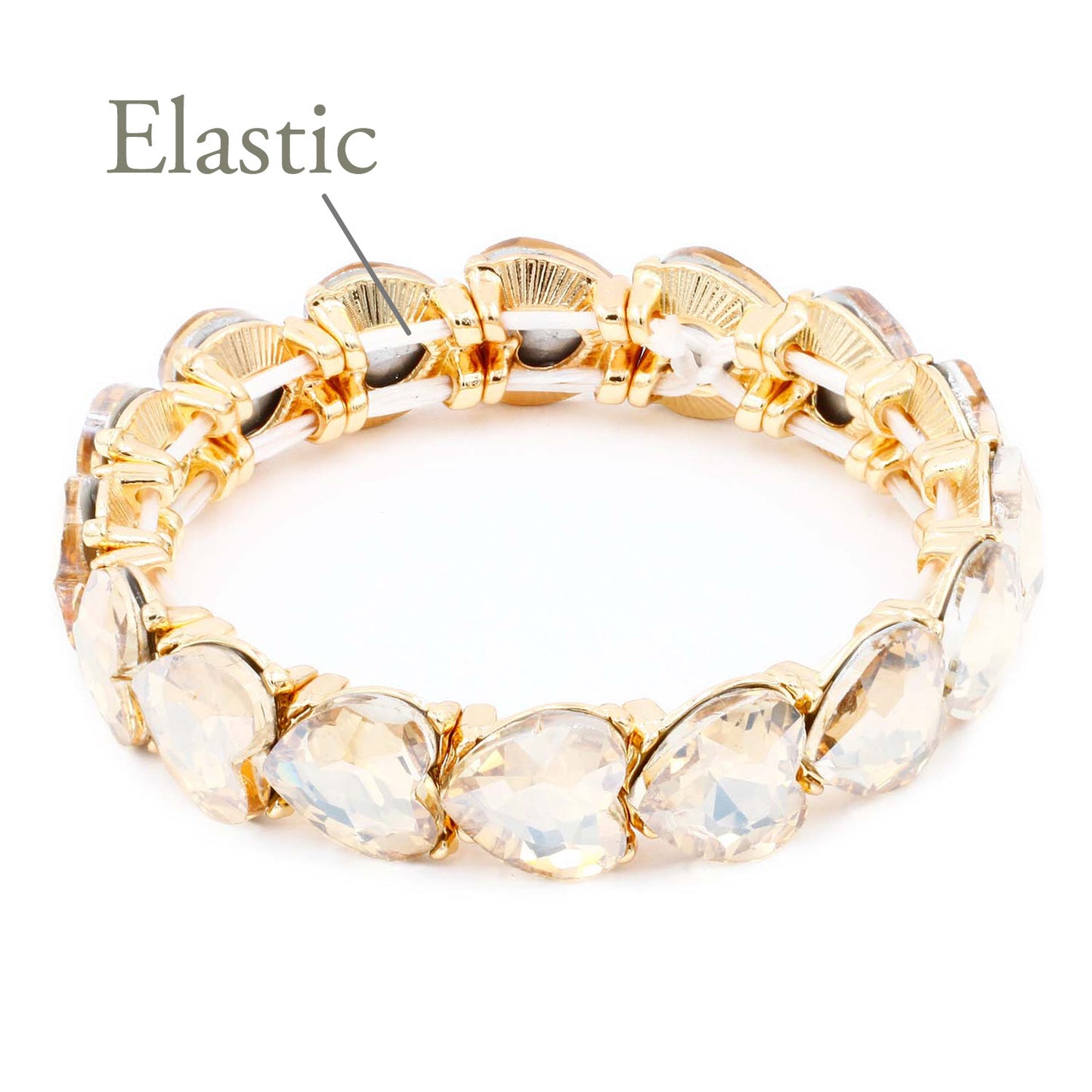 Lavencious Heart Shape Rhinestones Elastic Stretch Bracelet for Women (Gold Topaz)
