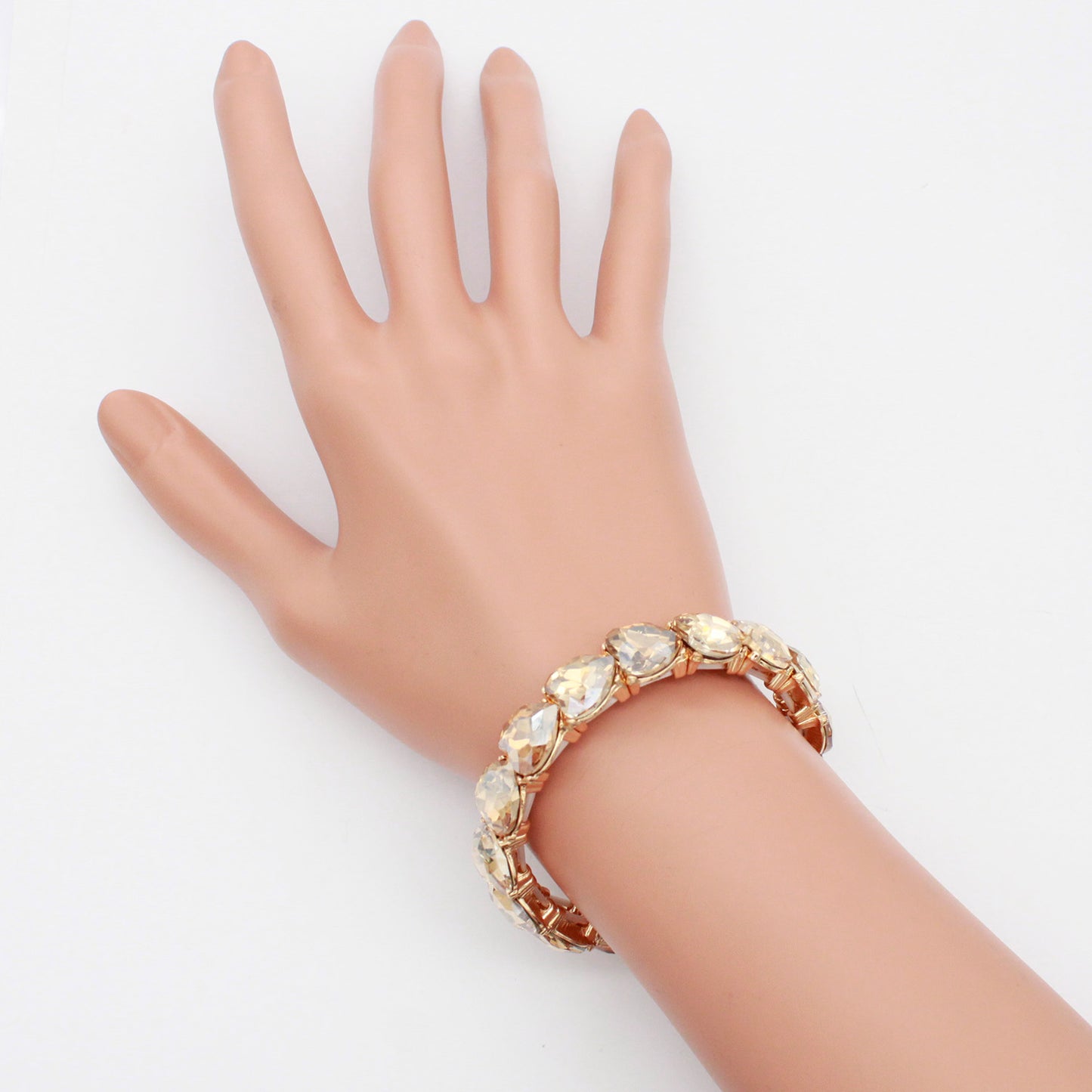 Lavencious Heart Shape Rhinestones Elastic Stretch Bracelet for Women (Gold Topaz)