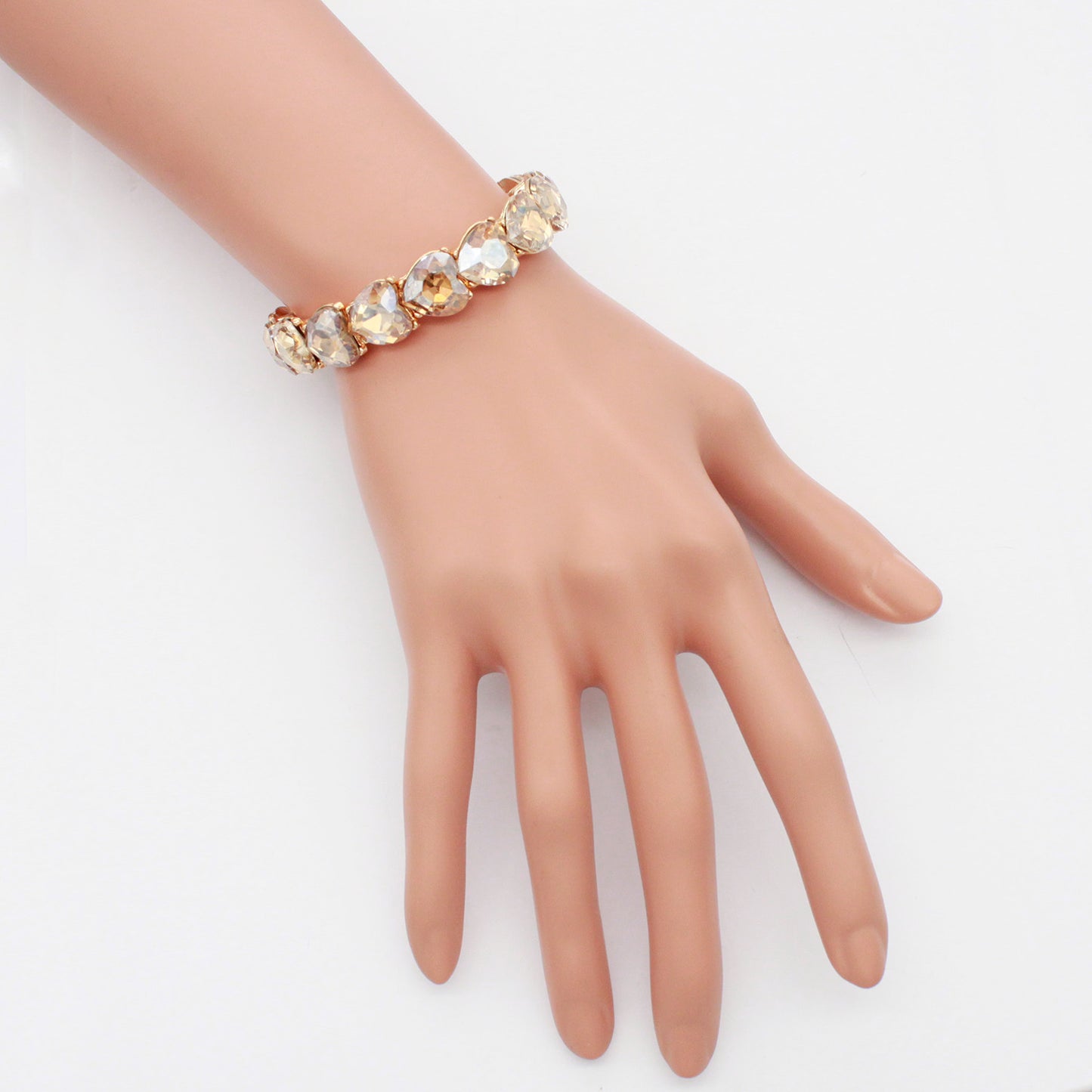 Lavencious Heart Shape Rhinestones Elastic Stretch Bracelet for Women (Gold Topaz)