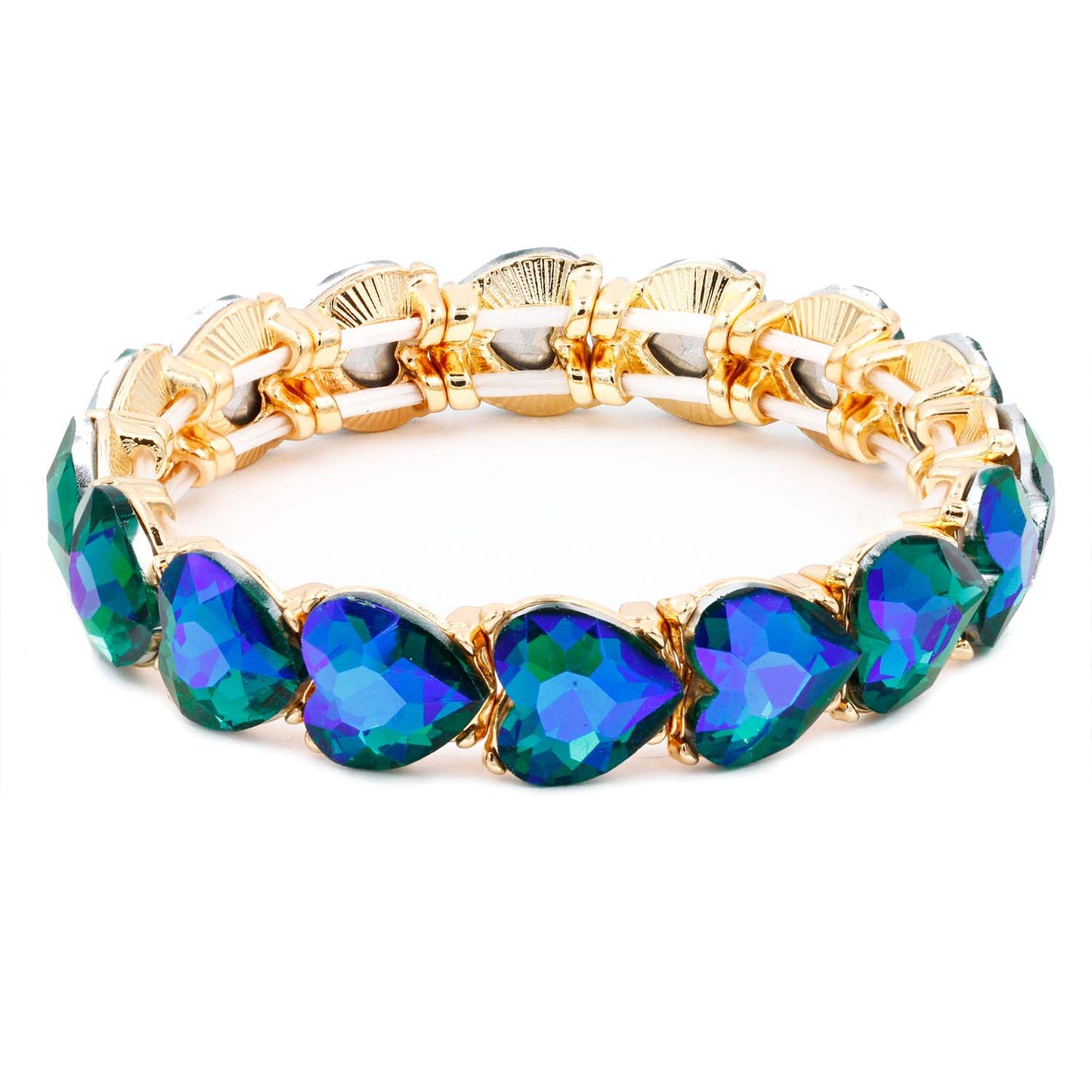 Lavencious Heart Shape Rhinestones Elastic Stretch Bracelet for Women (Green AB)