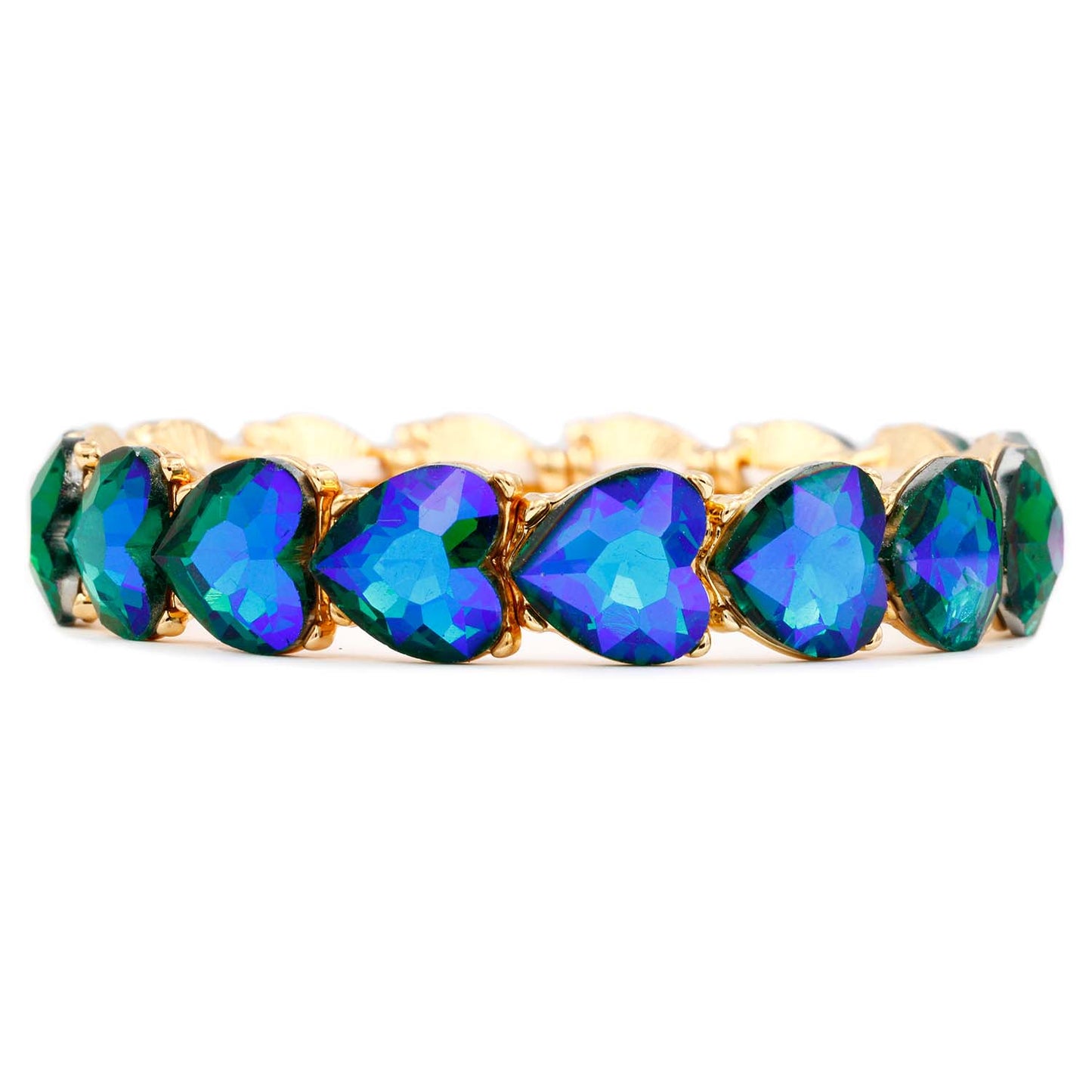 Lavencious Heart Shape Rhinestones Elastic Stretch Bracelet for Women (Green AB)