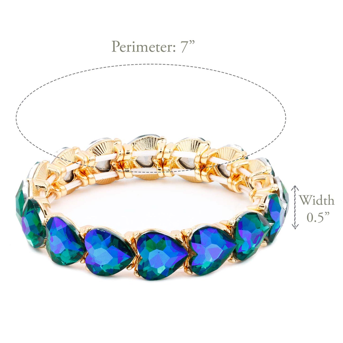 Lavencious Heart Shape Rhinestones Elastic Stretch Bracelet for Women (Green AB)