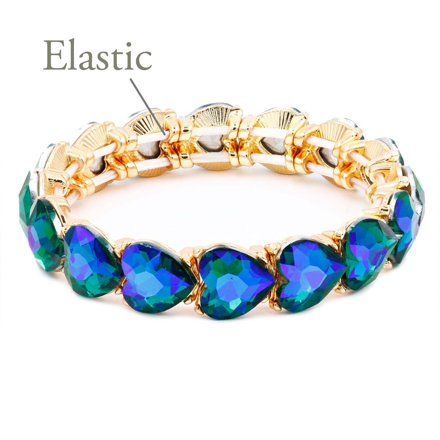 Lavencious Heart Shape Rhinestones Elastic Stretch Bracelet for Women (Green AB)