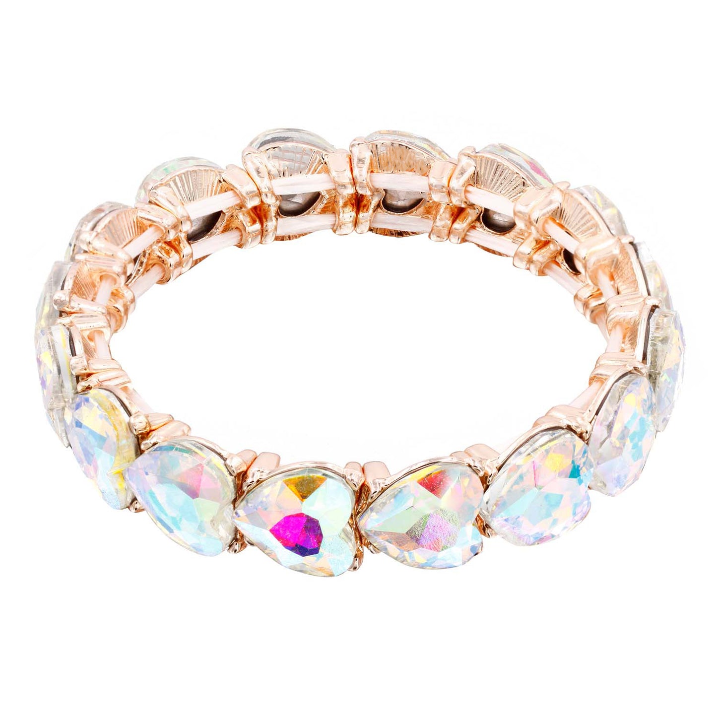 Lavencious Heart Shape Rhinestones Elastic Stretch Bracelet for Women (Rose Gold AB)
