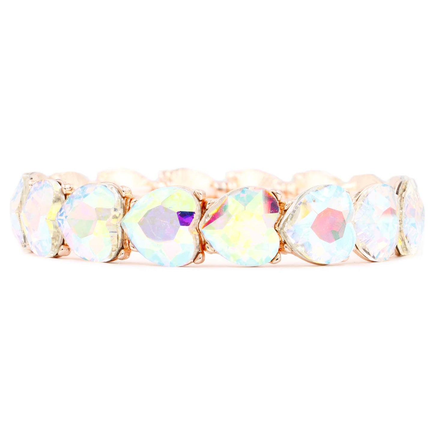 Lavencious Heart Shape Rhinestones Elastic Stretch Bracelet for Women (Rose Gold AB)