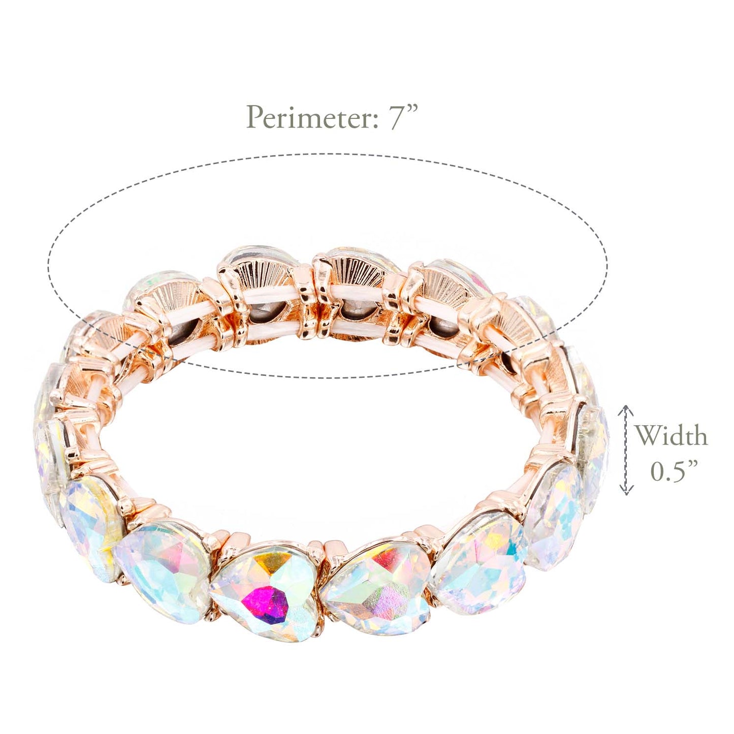 Lavencious Heart Shape Rhinestones Elastic Stretch Bracelet for Women (Rose Gold AB)