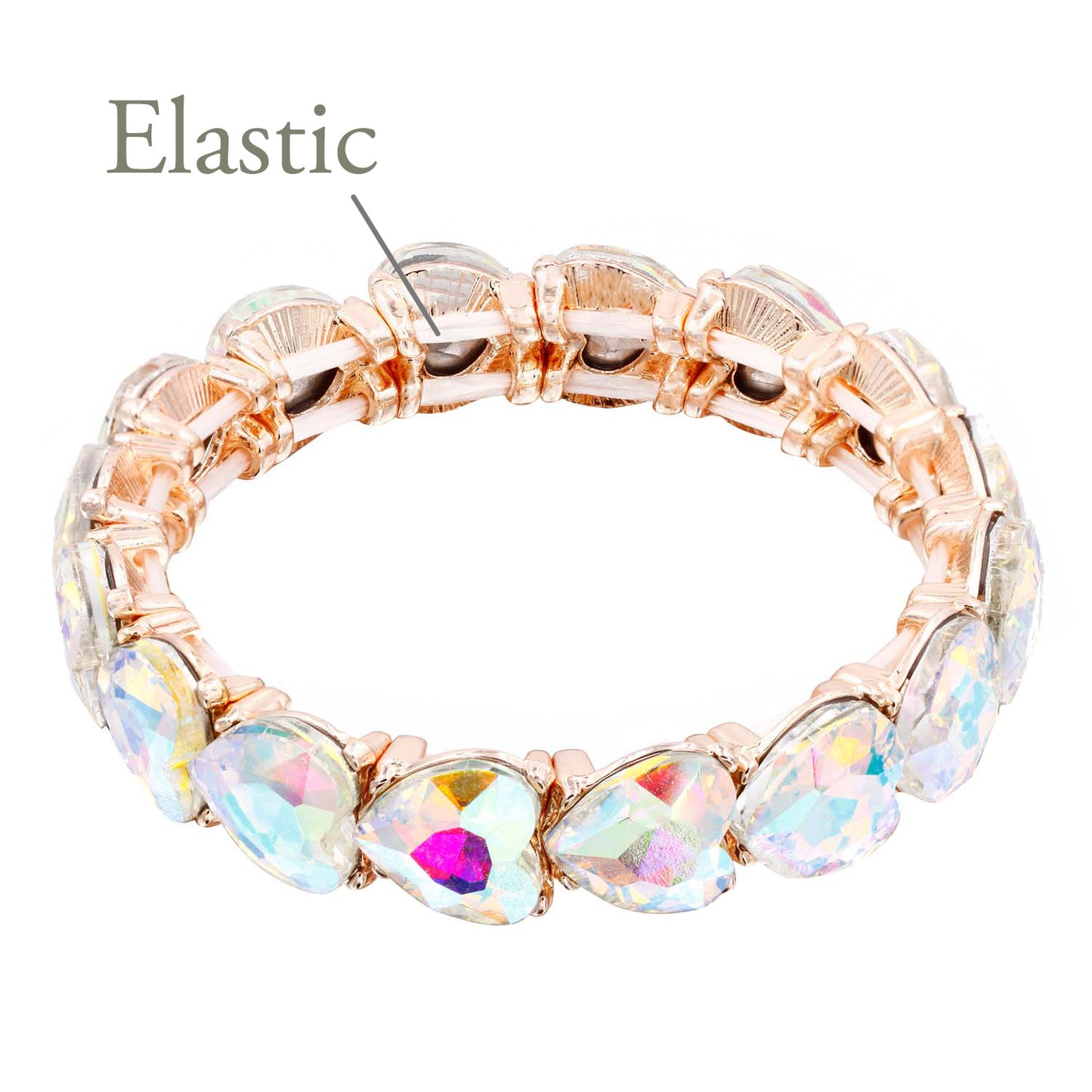 Lavencious Heart Shape Rhinestones Elastic Stretch Bracelet for Women (Rose Gold AB)