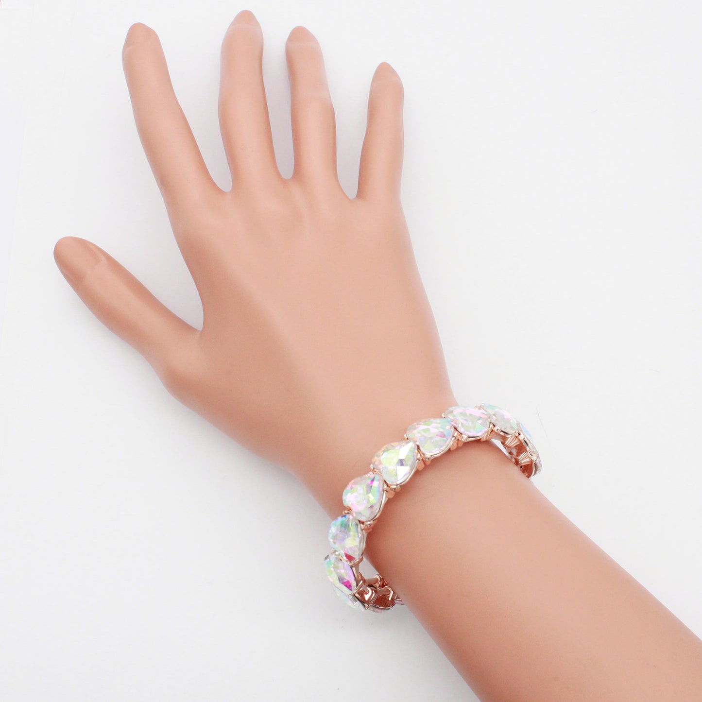 Lavencious Heart Shape Rhinestones Elastic Stretch Bracelet for Women (Rose Gold AB)
