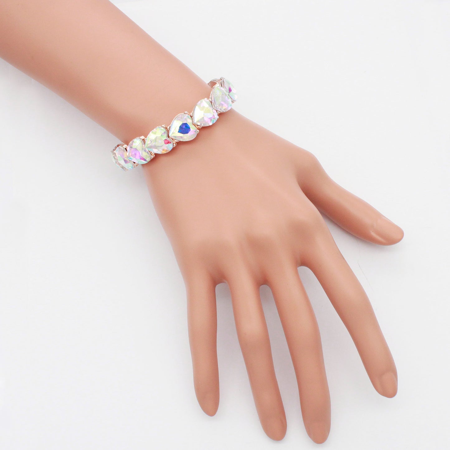 Lavencious Heart Shape Rhinestones Elastic Stretch Bracelet for Women (Rose Gold AB)