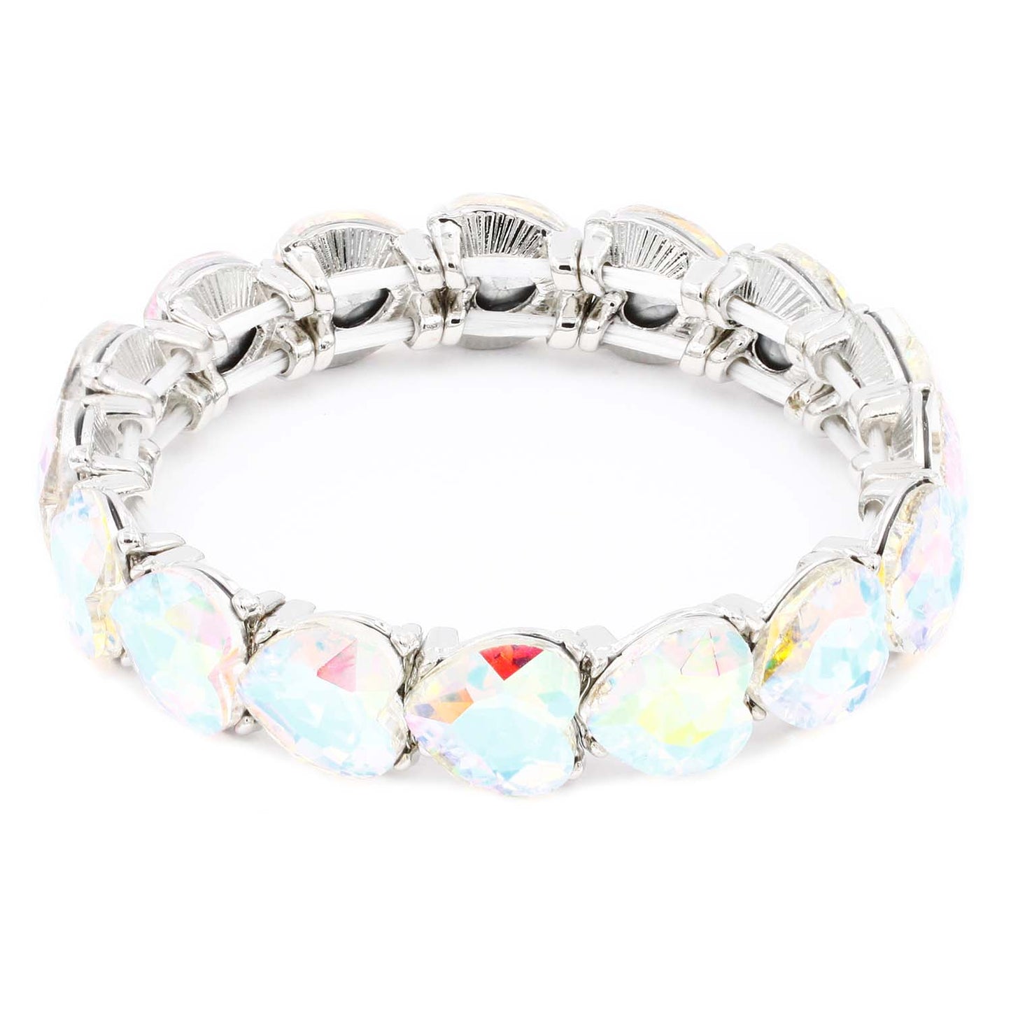 Lavencious Heart Shape Rhinestones Elastic Stretch Bracelet for Women (Silver AB)