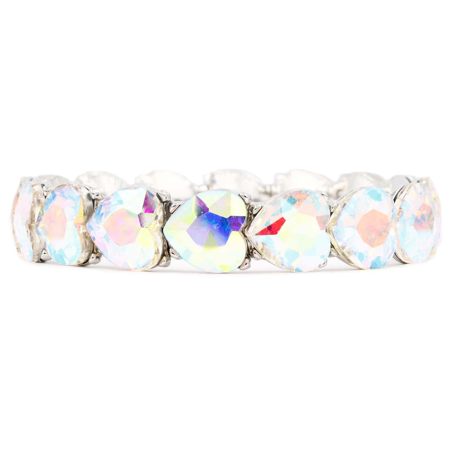 Lavencious Heart Shape Rhinestones Elastic Stretch Bracelet for Women (Silver AB)