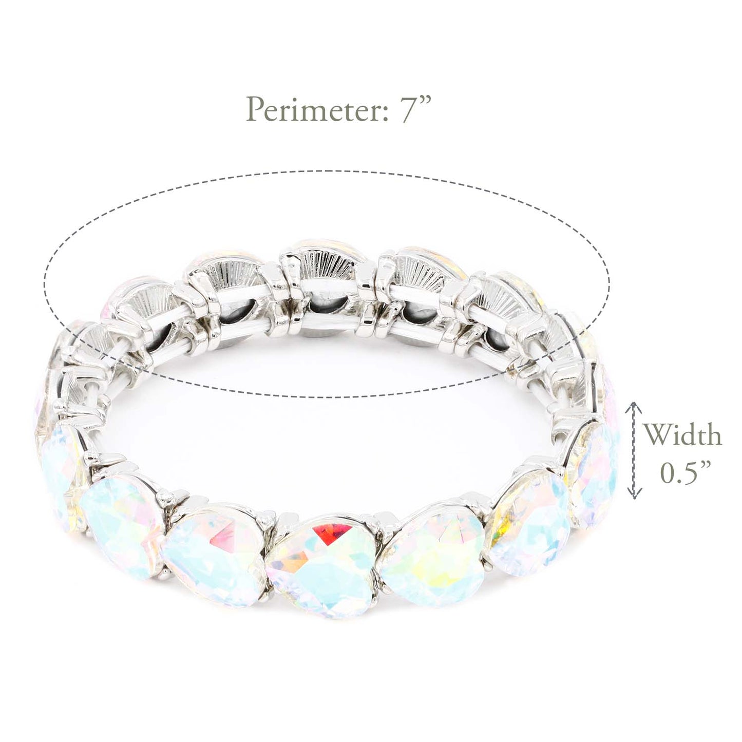 Lavencious Heart Shape Rhinestones Elastic Stretch Bracelet for Women (Silver AB)