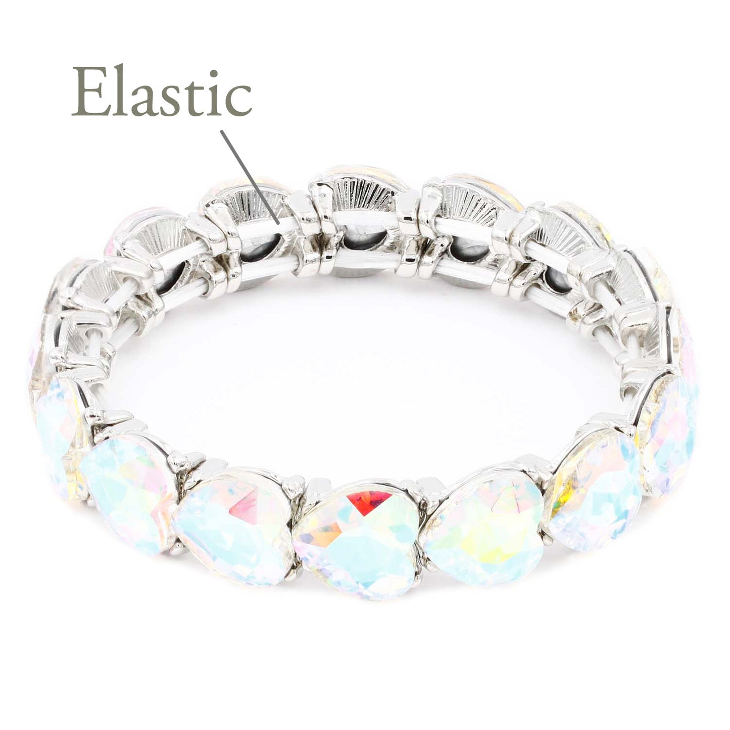 Lavencious Heart Shape Rhinestones Elastic Stretch Bracelet for Women (Silver AB)
