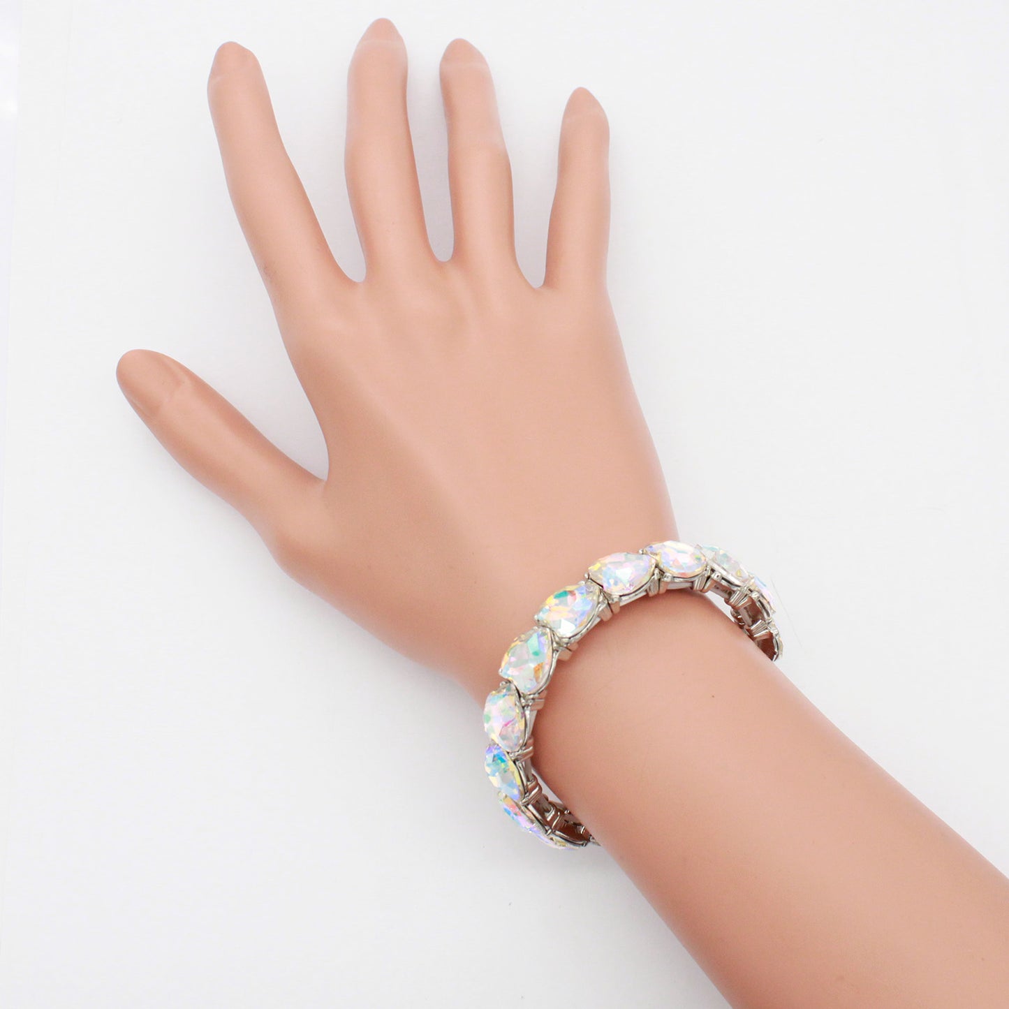Lavencious Heart Shape Rhinestones Elastic Stretch Bracelet for Women (Silver AB)