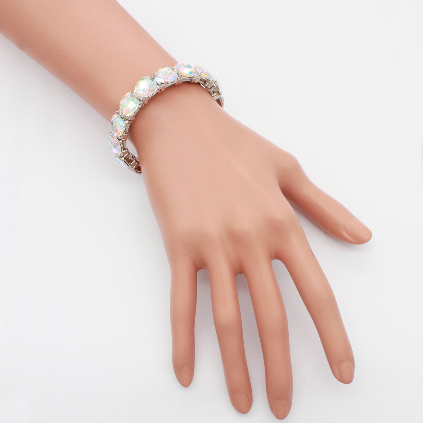 Lavencious Heart Shape Rhinestones Elastic Stretch Bracelet for Women (Silver AB)