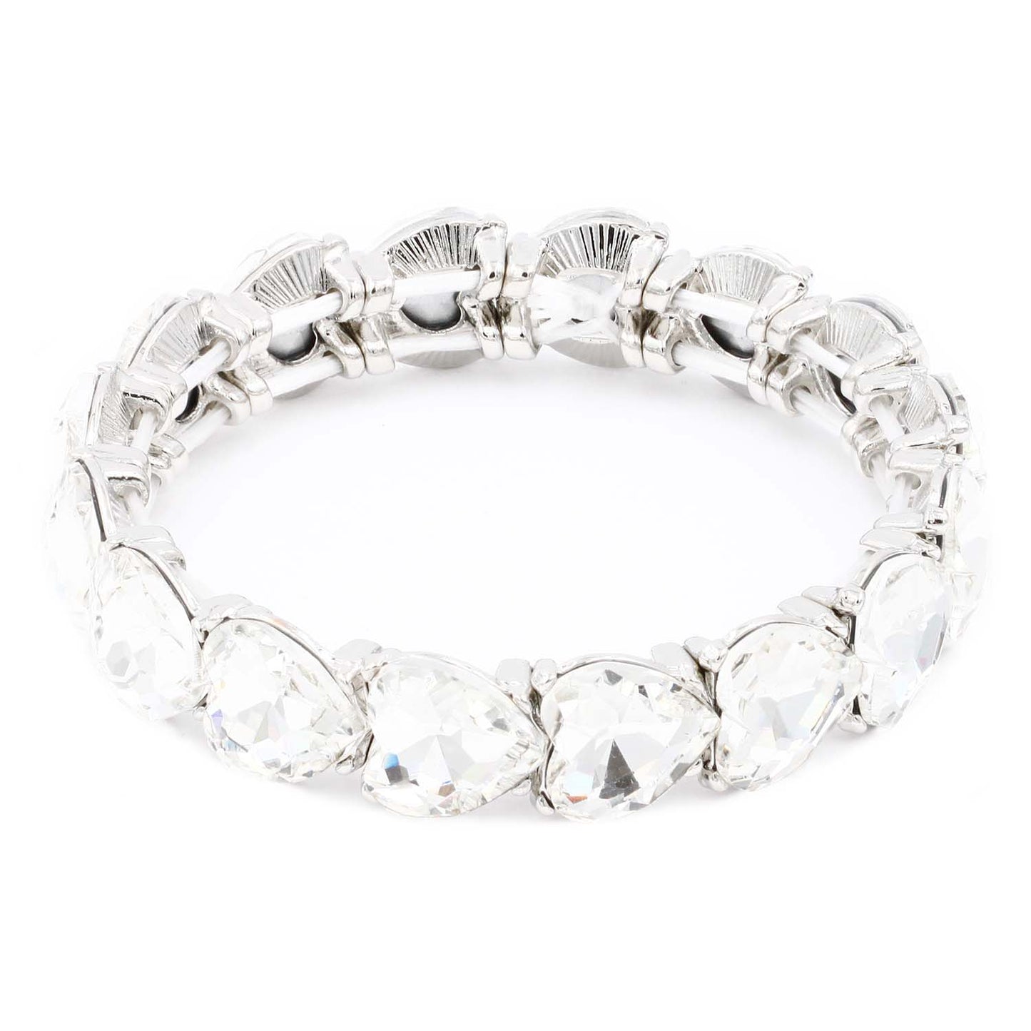 Lavencious Heart Shape Rhinestones Elastic Stretch Bracelet for Women (Silver Clear)