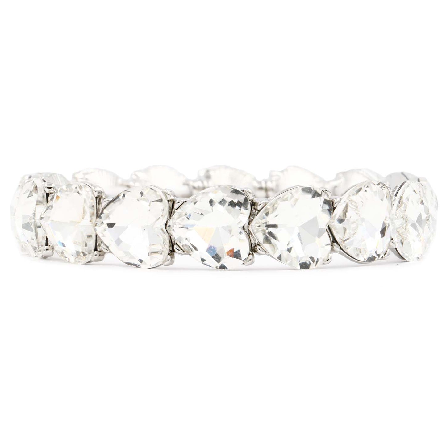 Lavencious Heart Shape Rhinestones Elastic Stretch Bracelet for Women (Silver Clear)