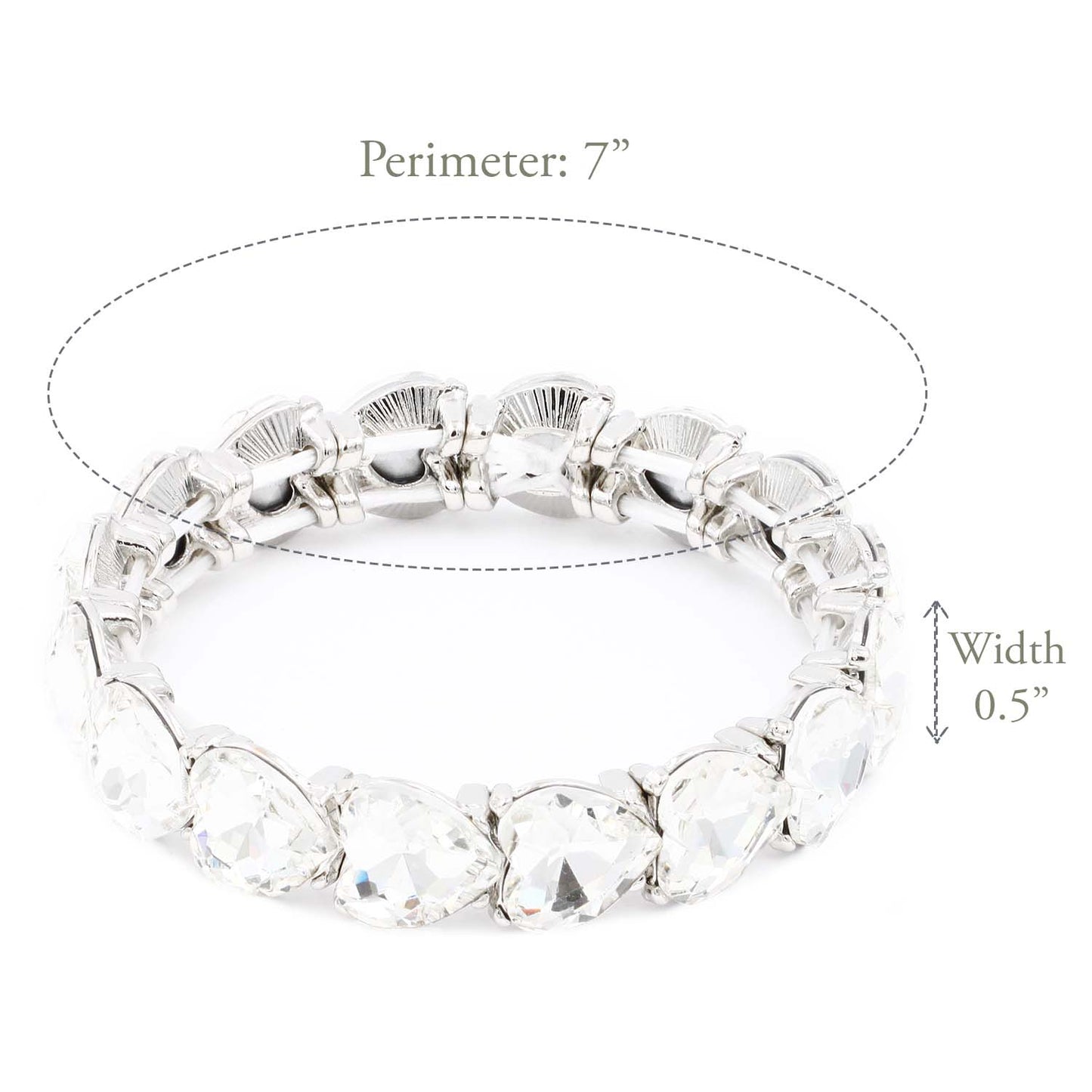Lavencious Heart Shape Rhinestones Elastic Stretch Bracelet for Women (Silver Clear)