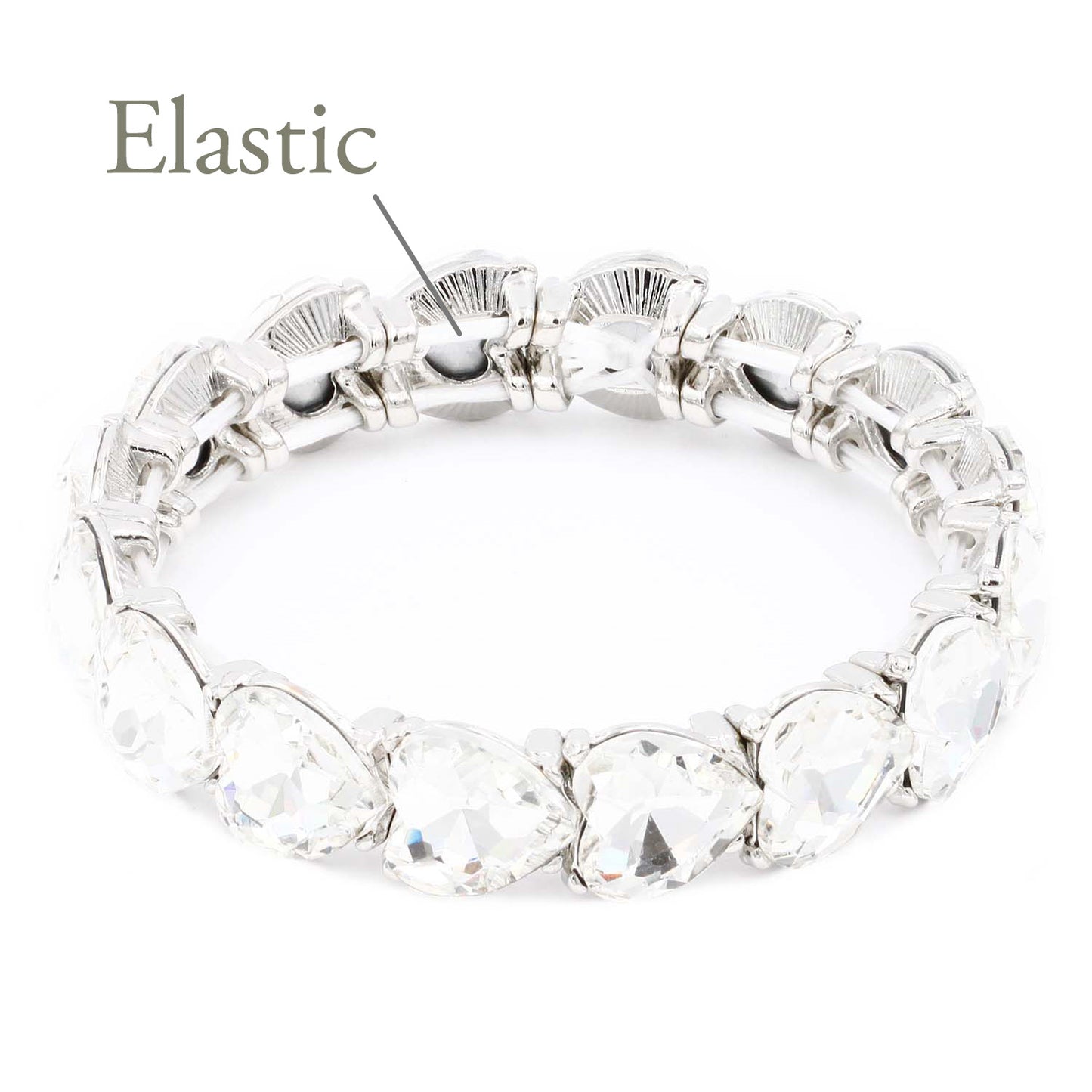 Lavencious Heart Shape Rhinestones Elastic Stretch Bracelet for Women (Silver Clear)