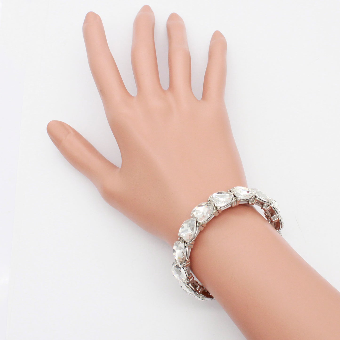 Lavencious Heart Shape Rhinestones Elastic Stretch Bracelet for Women (Silver Clear)