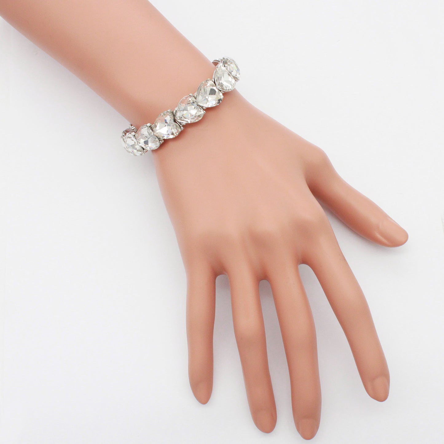 Lavencious Heart Shape Rhinestones Elastic Stretch Bracelet for Women (Silver Clear)