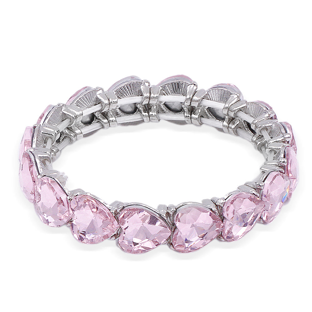 Lavencious Heart Shape Rhinestones Elastic Stretch Bracelet for Women (Rhodium Pink)