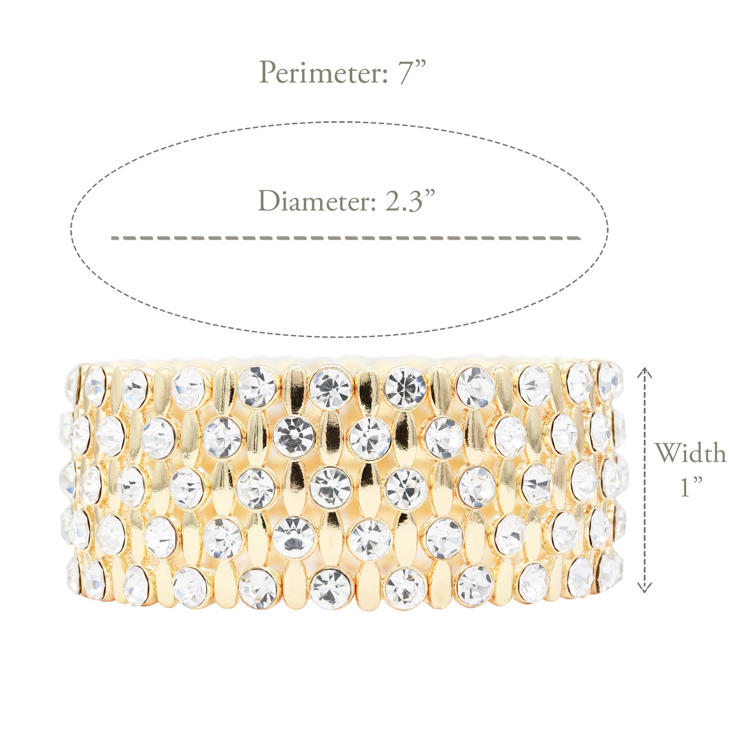 Lavencious Classic Design Elastic Stretch Bracelet Paved with Rhinestones Bridal Wedding Jewelry for Women 7"(Gold)